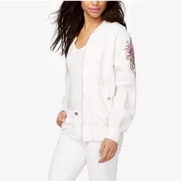 RACHEL ROY Winter White Large Floral Embroidered Bomber Jacket Outerwear - Picture 2 of 7